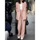 ANGEL MOOD spring extra large size fat girl m suit jacket wide leg pants suit slim casual pink loose suit 200 Jin Jin equals 0.5 kg Pink suit (spring and autumn) XL (recommended 110-135 Jin Jin equals 0.5 kg)