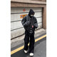 Yiran presents jacket men's autumn and winter high street fashion handsome hunting suit fake two-piece design baseball uniform hooded casual jacket for men black XL recommended 120-140Jin Jin equals 0.5 kg