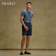 SKARO【柔软透气】蓝色短袖针织POLO衫男夏季商务休闲翻领T恤薄款 浅绿色SKP723 XL
