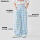 
moonkids girls wide-leg pants spring new straight-leg casual pants children's fashionable blue plaid pants 2025 spring clothes big children 15266 blue plaid + 15279 blue 110 cm
