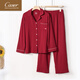 caser凯撒caser女磨绒家居服春秋冬羊绒蛋白翻领长袖长裤睡衣BI51-3886 丝绒红 2XL 170