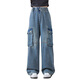 Yoyo one (Yoyo one) girls jeans spring and autumn children 2025 new work suit straight pants big children junior high school students spring wide-leg pants 13062 blue 120 120cm