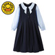 G.duck parent-child wear girls color block dress college style princess dress 2024 autumn over-the-knee skirt western style big children's wear navy blue 140 cm