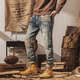 Western Camel (Vancamel) Spring and Summer Brand Trendy Brand American Jeans American Jeans Men Small Straight Foot Retro Retro Ripped Patch Pants Trendy H9735 Blue Jeans 28