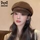 Catman high-end Maillard beret women's new spring and autumn duck bill octagonal hat showing face small versatile painter hat coffee color one size (56-59CM)