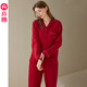 Fenten Couple Pajamas Spring and Autumn Pure Cotton Women's Red Wedding Zodiac Year Cotton Home Clothes Set Maroon M