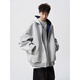 Heavy zipper cardigan sweatshirt for men and women in autumn American loose couple hoodie vibe high street casual hooded jacket gray 400g contrasting color single-sided cardigan sweatshirt L recommended 115-130Jin Jin equals 0.5 kg