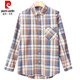 Pierre Cardin pure cotton plaid shirt for women spring and autumn new 2025 fashion shirt early spring style long-sleeved thin shirt top blue XL recommended 115-135 Jin Jin equals 0.5 kg