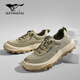 Sieben Wölfe Sommer atmungsaktive Herrenschuhe 2025 Neue Leinwandschuhe Herrenleichter weicher Sohle bequemer Leinwandschuhe Dicke Sohle Nicht-Schlupf-Freizeitschuhe Khaki 41