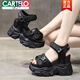 卡帝乐鳄鱼（CARTELO）老爹凉鞋女2025年新款夏季厚底坡跟内增高女鞋魔术贴松糕潮鞋 黑色 36