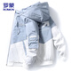 ROMON Jacket Men's Spring and Autumn Jacket Men's Hooded Trendy Casual Contrast Color Top Men's Light Blue XL