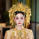 CHAUIYIN Chao Yin Fengguan Xia Pei Tiara Bride Hanfu Heavy Industry Headwear Golden Retro Face Curtain Chinese Xiuhe Accessories Gold Face Ring (Ear Clip Style