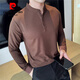 Pierre Cardin new Chinese style stand collar polo shirt men's long sleeve spring and autumn 2025 new solid color versatile slim henley collar t-shirt black M