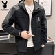 Playboy (PLAYBOY) jacket men's work jacket men's autumn and winter casual trendy brand men's hooded top black gray XL