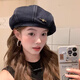 Wanjiazhen denim beret women's summer Korean style all-match beret hat Japanese style big head circumference slim octagonal hat painter hat metal R mark dark blue