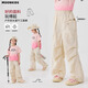 moonkids girls quick-drying work clothes wide-leg pants 2025 summer children's pants medium-sized children's outdoor trousers waterproof charge pants 15261 light khaki work clothes 110 cm