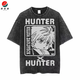 Jueslang animation full-time hunter hunter x hunter retro old summer cotton washing short-sleeved T-shirt for men and women washing black B1278 XL