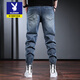 Playboy Working Jeans Herren Trendy Marke Body Body Foot Fußhose Frühling und Herbst Blau Retro Herrenhosen hübsche trendige Retro Blue L.