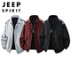 JEEP SPIRIT2025 Spring, Autumn and Winter New Lapel Burgundy Jacket Men's Loose Couple Coach Jacket Pilot Jacket Large Size Plus Size Men's Clothing-Burgundy 2XL