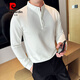 Pierre Cardin new Chinese style stand collar polo shirt men's long sleeve spring and autumn 2025 new solid color versatile slim henley collar t-shirt black M