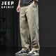 JEEP SPIRIT Jeep American monos para hombre otoño e invierno pantalones casuales rectos sueltos pantalones de pierna ancha de algodón puro para hombre albaricoque XL