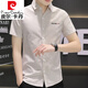 Pierre Cardin Camisa de algodón puro de algodón de algodón de manga corta de manga corta y guapo Camisa de verano de algodón de algodón corto y guapo Camiseta de verano 846 Caki + 845 Azul 4xl
