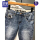 
ROMON (ROMON) 2025 summer denim mid-pants printed trendy brand retro nostalgic washing Korean style slim five-point pants stretch shorts men dark blue 9902 33