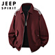 JEEP SPIRIT2025 Spring, Autumn and Winter New Lapel Burgundy Jacket Men's Loose Couple Coach Jacket Pilot Jacket Large Size Plus Size Men's Clothing-Burgundy 2XL