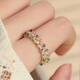 Floral Manor Retro Colored Tourmaline Ring Women's Niche Design Imitation Tourmaline Exquisite and Versatile Zircon Open Index Finger Ring Colored Small Tourmaline Ring