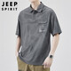 JEEP SPIRIT吉普短袖T恤男士POLO衫夏季冰丝高端上衣服潮工装半袖 灰色 XL