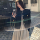 Ono seven-day square collar autumn long-sleeved dress for women French temperament high-end tea waist-retracting and slimming A-line long skirt card color long-sleeved dress M

