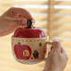 Fourth Moon Cute Cup Apple Ceramic Cup Water Cup with Lid High-Looking Mug Girl Birthday Gift Big Apple Girl (Cup + Lid + Spoon)