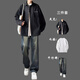 An Chuxia spring and autumn new long-sleeved shirt men's casual suit loose work shirt trendy boys' clothes three-piece set white shirt + white long sleeve + jeans blue three pieces XL high quality recommended 125-140 Jin Jin equals 0.5 kg