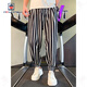 Pantalones casuales de aemape para pantalones de seda de hielo de rayas delgadas para hombres para pantalones de harén sueltos de verano para pantalones de hombres nuevos pantalones recortados estilo principal de imagen principal en forma suelta 120 Jin [Jin iguala 0.5 kg] m