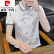 Pierre Cardin Summer Polo Paut Shirt T-shirt à manches courtes pour hommes Imprimé 2025 NOUVEAU Col de revers Beau chemise QY677 Lake Blue 3xl