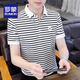 Romon High-End-Hemd-Hemdkragen kurzärmelig T-Shirt Summer Striped Polo Shirt Herreneis Seiden halbärmelig trendy T-Shirt 6626 Gray XL 120Jin [Jin gleich 0,5 kg] ungefähr