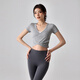 LULUUVTTOH breathable V-neck yoga top for women, slim fit, short navel-baring fitness wear, professional Pilates training T-shirt, gray S (recommended 80-100Jin Jin equals 0.5kg)