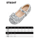 Saturday (St&Sat) children's shoes, girls' shoes, children's fashion small leather shoes, new spring and autumn girls' performance flat crystal shoes, glazed silver 31, inner length about 19.4cm