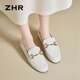 ZHR-Laibers Frauen Frühling und Herbstpendelstil Flachspanne Lederschuhe Frauen weiche Single-Schuhe Frauen AH653 Beige 40