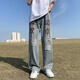 Beggie Schach Amerikaner HipHop zerrissen Jeans Herren Sommerdünnmodische Marke Pussy Vibe Feng Gaojie Loose Straight Hosen 6623/Blau [(hohe) Qualität] L 120-135jin [Jin entspricht 0,5 kg]
