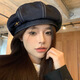 Wanjiazhen denim beret women's summer Korean style all-match beret hat Japanese style big head circumference slim octagonal hat painter hat metal R mark dark blue