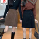 Pierre Cardin Large Size Corduroy Skirt Autumn and Winter Women's High Waist Irregular Mid Skirt Fat mm Slimming Belly Covering A-Line Skirt Short Skirt Brown M Recommended 90-100 Jin Jin equals 0.5 kg
