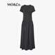 MO&Co.连衣裙春夏弹力莫代尔拼接砂洗铜氨丝天丝高腰长裙摩安珂夏 深灰色 M 165