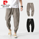 Pierre cardin 2025 summer Chinese style retro cotton linen men's casual pants for men's solid color plus fat loose linen small feet knitted gray M