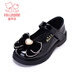 Fuluo Mi Girls' Leather Shoes Spring and Autumn New Rhinestone Bow Black Performance Shoes Soft Sole Princess Shoes Black 35