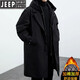 JEEP SPIRIT Jeep 2025 Autumn and Winter New Men's Korean Coat Men's Jacket Fake Two-piece Hooded Mid-Length Windbreaker Parka Black Thin 140-155Jin Jin equals 0.5 kg XL