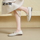ZHR-Laibers Frauen Frühling und Herbstpendelstil Flachspanne Lederschuhe Frauen weiche Single-Schuhe Frauen AH653 Beige 40