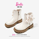 Barbie Girls' Boots Autumn and Winter Plus Velvet Leather Boots Children's Short Boots Girls Crystal Shoes Short Martin Boots DA6678 White 35
