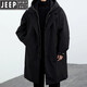 JEEP SPIRIT Jeep 2025 Autumn and Winter New Men's Korean Coat Men's Jacket Fake Two-piece Hooded Mid-Length Windbreaker Parka Black Thin 140-155Jin Jin equals 0.5 kg XL
