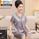 Pajama de seda de hielo modal para mujeres en la madre de verano Los pantalones de cinco puntos de manga corta se adaptan a la ropa para el hogar de gran tamaño de mediana edad y ancianos, seda simulada 826 XL recomendado 120-140Jin [Jin iguala 0.5 kg]